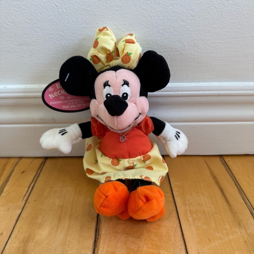 Vintage Disney Minnie Mouse Stuffed Animal with Birth Stone Necklace